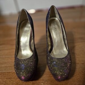 Bakers Women's Sparkling Heels - Black Purple Blue and Gold